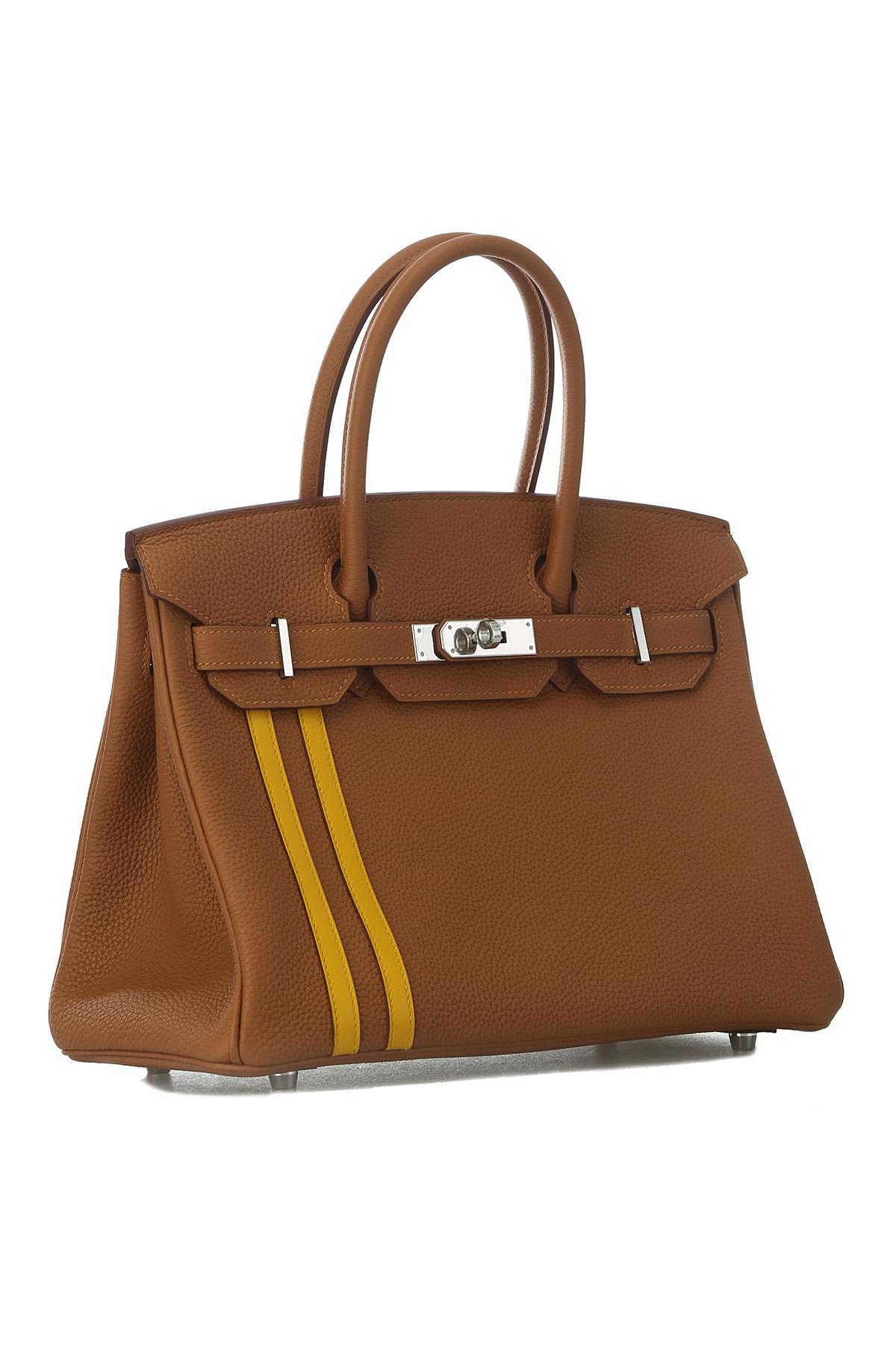 h**mes birkin 30 togo leather G01den brown with amber yellow and silver buckle bag h028365cc04 (30*22*15cm)